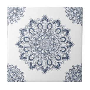 Elegante witte blauwe mandala tegeltje