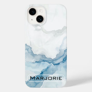 Elegante witte & blauwe marmeren stijlvolle aangep Case-Mate iPhone 14 hoesje