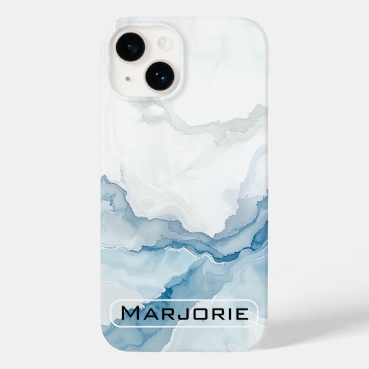 Elegante witte & blauwe marmeren stijlvolle aangep Case-Mate iPhone case (Achterkant)