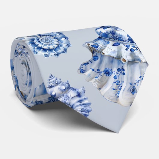 Elegante witte blauwe schelpen stropdas (Opgerold)