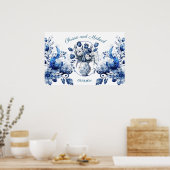 Elegante Witte & Blauwe Tulpen in Vaas Bruiloft Poster (Keuken)