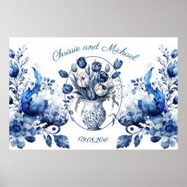 Elegante Witte & Blauwe Tulpen in Vaas Bruiloft Poster