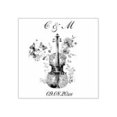 Elegante Witte & Blauwe Vioolbruiloft Rubberstempel (Afrduk)