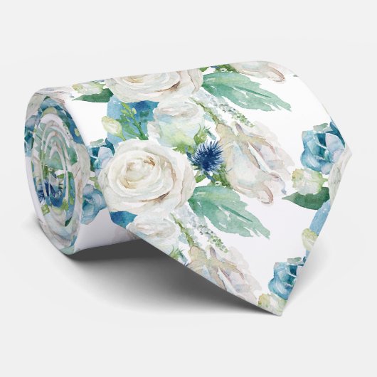 Elegante witte blauwe winterrozen halsdas stropdas (Opgerold)