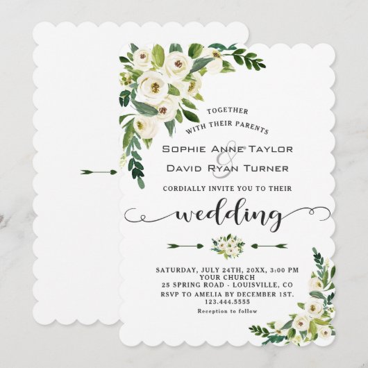 Elegante witte bloeiende bloemige handgeschreven b kaart (Voorkant / Achterkant)