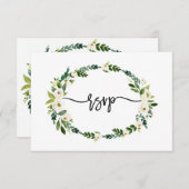 Elegante witte bloeiende bloemige handgeschreven R RSVP Kaartje (Voorkant / Achterkant)