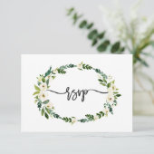 Elegante witte bloeiende bloemige handgeschreven R RSVP Kaartje (Staand voorkant)