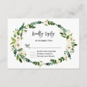 Elegante witte bloeiende bloemige handgeschreven R RSVP Kaartje (Achterkant)