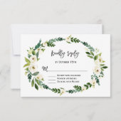 Elegante witte bloeiende bloemige handschrift RSVP Kaartje (Achterkant)