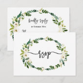Elegante witte bloeiende bloemige handschrift RSVP Kaartje (Voorkant / Achterkant)