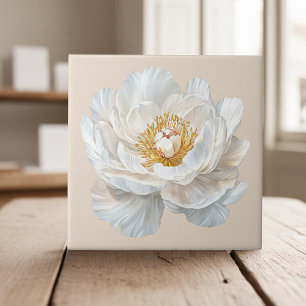Elegante witte bloeiende pioen Frans land Tegeltje
