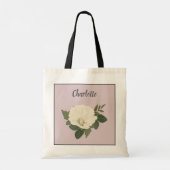 Elegante witte bloem aangepaste bruidsmeisjesnaam tote bag (Achterkant)