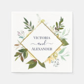 Elegante witte bloem blauwe goud folie kader trouw servet (Voorkant)