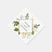 Elegante witte bloem blauwe goud folie kader trouw servet (Hoek)