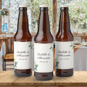 Elegante witte bloem botanische huwelijksgunst bier etiket