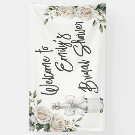 Elegante witte bloem bruilocht en bubbels banner (Verticaal)