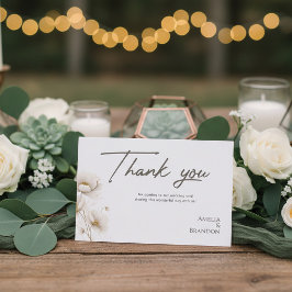 Elegante witte bloem- en gouden trouwdag bedankkaart