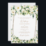 Elegante witte bloem- en gouden trouwuitnodiging kaart<br><div class="desc">Witte bloem- en gouden trouwuitnodiging.  Elegant.</div>