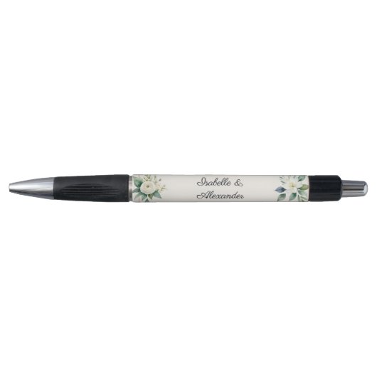 Elegante witte bloem- en groenbruiloft aangepast pen (Voorkant)