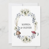 Elegante witte bloem en paddenstoel krans bruiloft kaart (Voorkant)