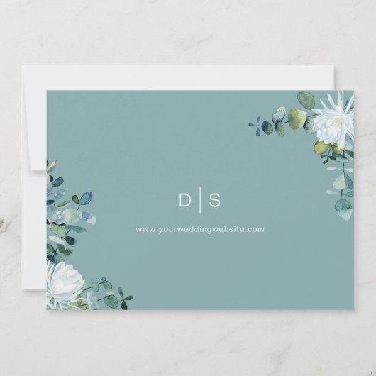 Elegante witte bloem eucalyptus 2 foto's bruiloft save the date (Achterkant)