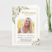 Elegante witte bloem foto herdenking rouwplechtigh programma (Voorkant)