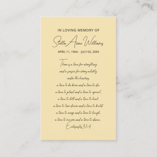 Elegante witte bloem gedenkteken gebedskaart visitekaartje (Achterkant)