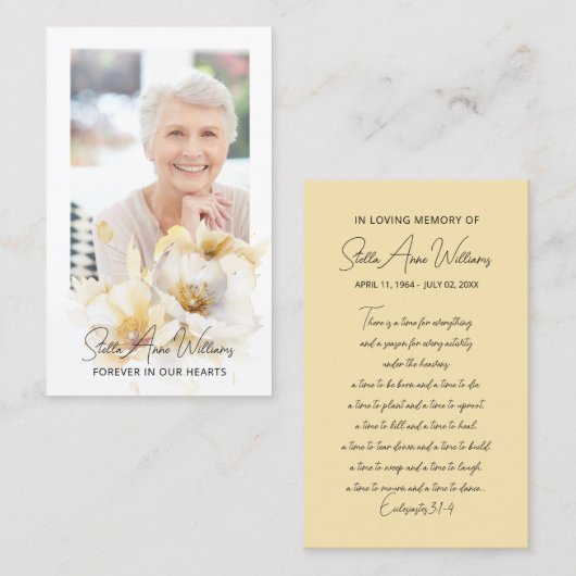 Elegante witte bloem gedenkteken gebedskaart visitekaartje (Voorkant / Achterkant)