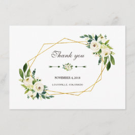 Elegante Witte Bloem Gouden Frame Trouw Dank je Bedankkaart