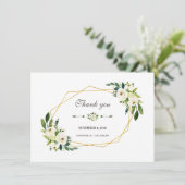 Elegante Witte Bloem Gouden Frame Trouw Dank je Bedankkaart (Staand voorkant)