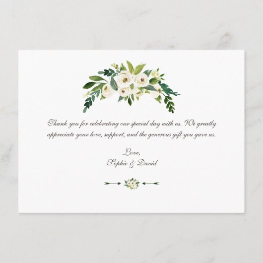 Elegante witte bloem gouden lijst bruiloft bedankt (Achterkant)