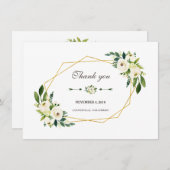 Elegante witte bloem gouden lijst bruiloft bedankt (Voorkant / Achterkant)