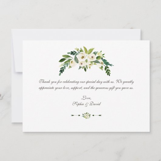 Elegante witte bloem gouden lijst bruiloft bedankt (Achterkant)