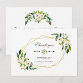 Elegante witte bloem gouden lijst bruiloft dank je bedankkaart (Voorkant / Achterkant)