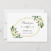 Elegante witte bloem gouden lijst bruiloft dank je bedankkaart (Voorkant)