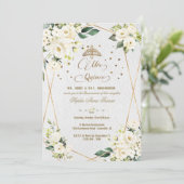 Elegante Witte Bloem Gouden Mis Quince Quinceañera Kaart (Staand voorkant)
