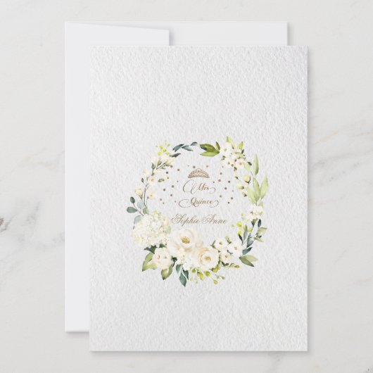 Elegante Witte Bloem Gouden Mis Quince Quinceañera Kaart (Achterkant)