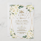Elegante Witte Bloem Gouden Mis Quince Quinceañera Kaart (Voorkant / Achterkant)