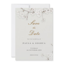 Elegante witte bloem gouden script Bewaar de datum