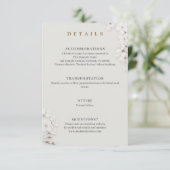 Elegante witte bloem gouden script details trouwen informatiekaartje (Staand voorkant)
