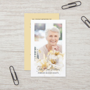Elegante witte bloem herdenking gebedsfotokaart visitekaartje