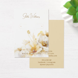 Elegante witte bloem hoepel oorbel displaykaart visitekaartje
