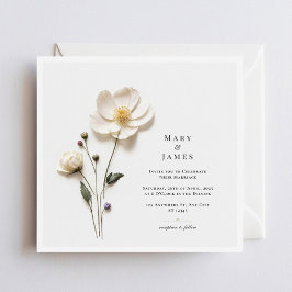 Elegante Witte Bloem I Vierkant Minimalistische Tr Bedankkaart