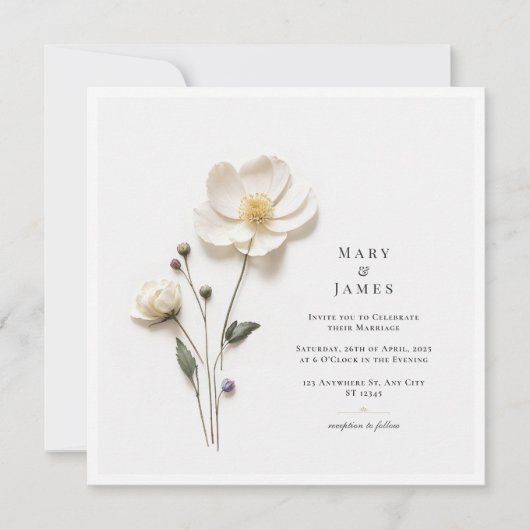 Elegante witte bloem in vierkante minimalistische  bedankkaart (Voorkant)