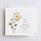 Elegante witte bloem in vierkante minimalistische  bedankkaart