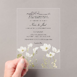Elegante witte bloem islamitische Nikkah uitnodigi Acryl Uitnodigingen