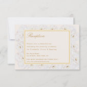 Elegante Witte Bloem Ivory Gouden Rand Trouwfeest RSVP Kaartje (Voorkant)