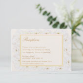 Elegante Witte Bloem Ivory Gouden Rand Trouwfeest RSVP Kaartje (Staand voorkant)