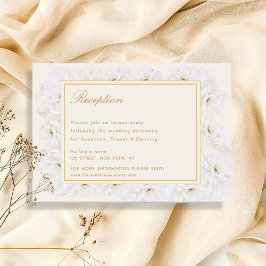 Elegante Witte Bloem Ivory Gouden Rand Trouwfeest RSVP Kaartje