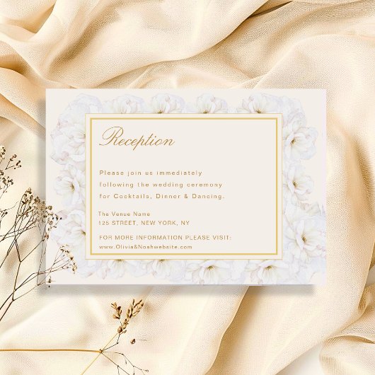 Elegante Witte Bloem Ivory Gouden Rand Trouwfeest RSVP Kaartje